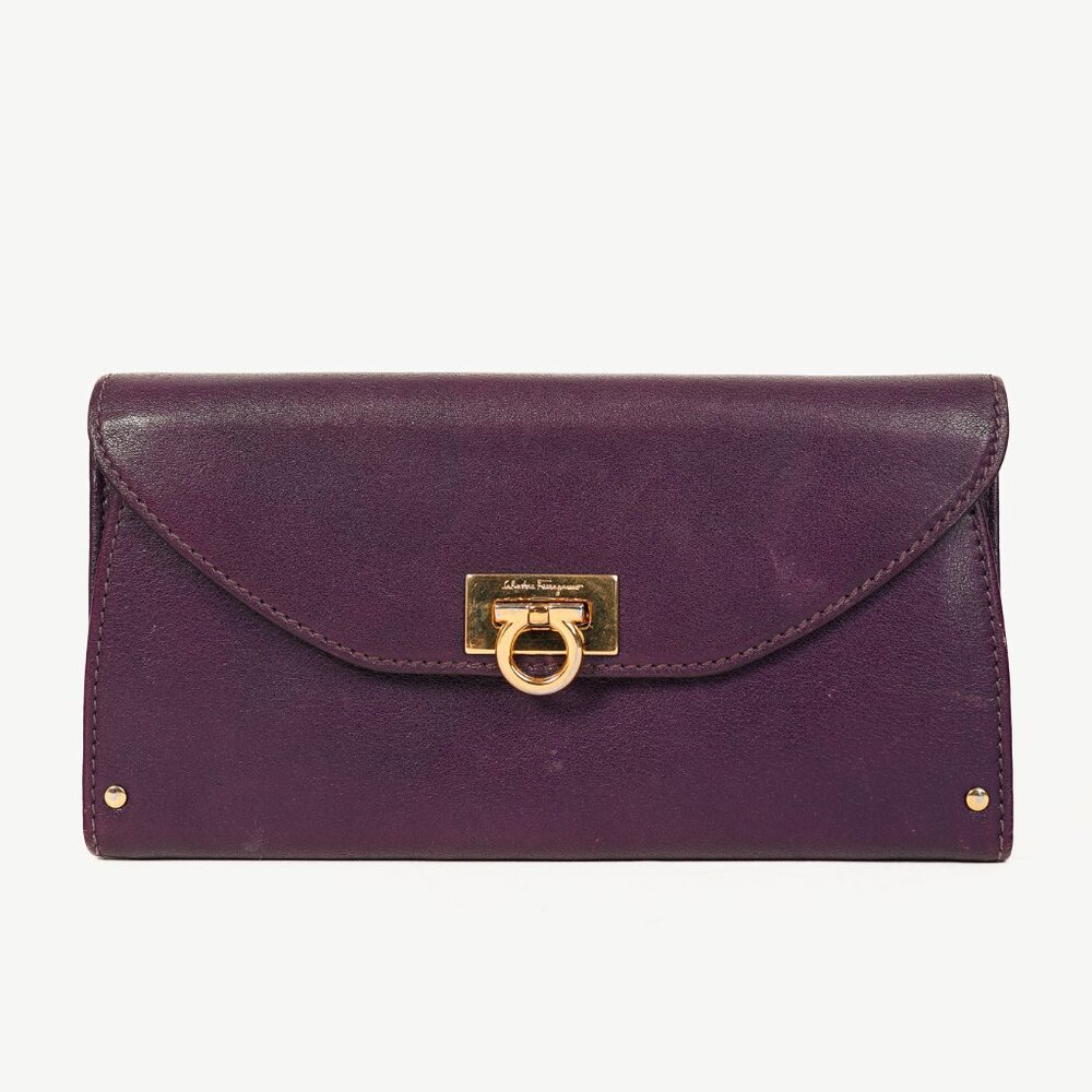 Salvatore Ferragamo Gancini Purple Leather Continental Wallet